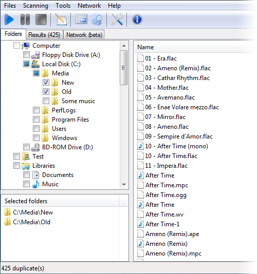 Screenshot: Selecting folders